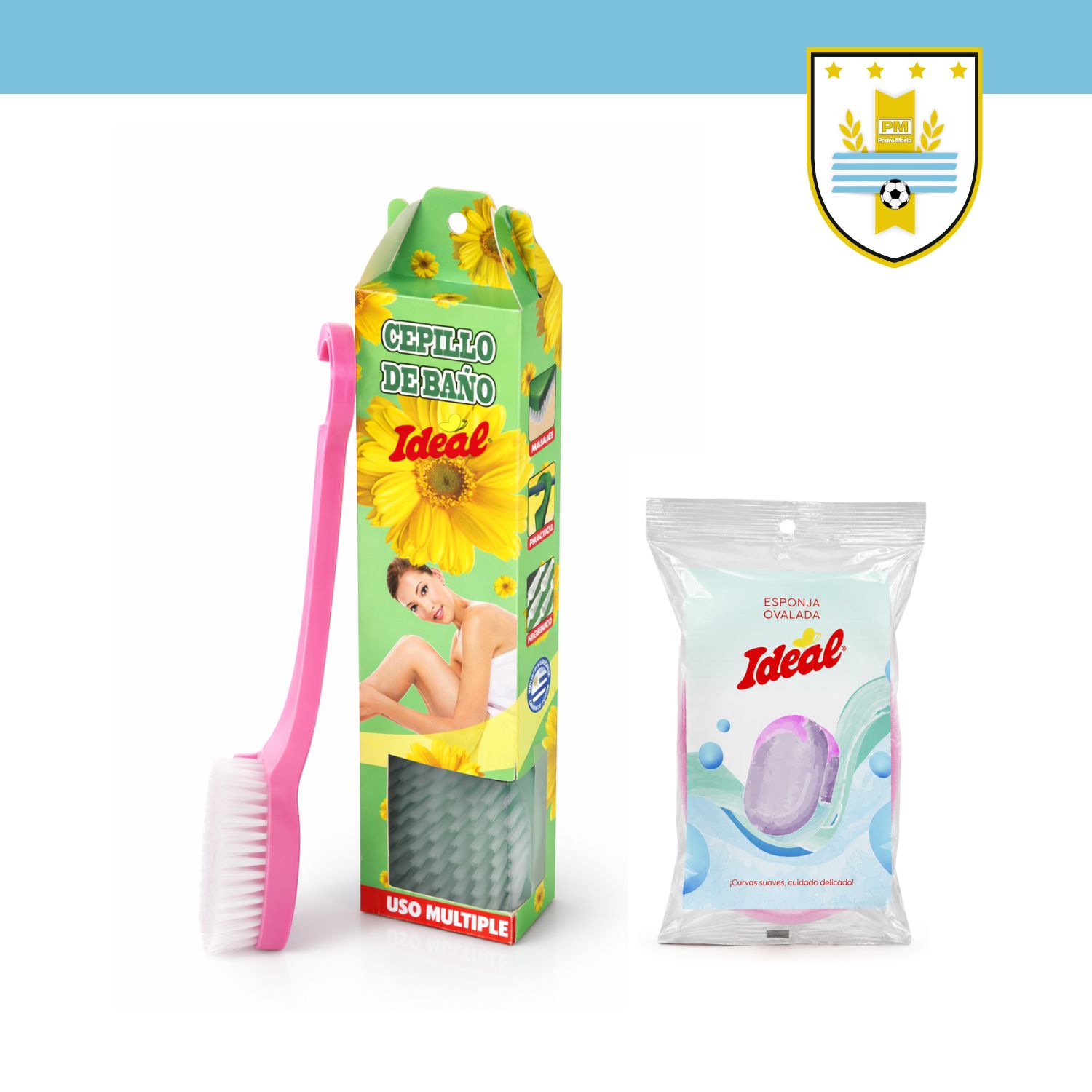 CEPILLO PARA BAÑO DE COLGAR + ESPONJA DE BAÑO OVALADA IDEAL